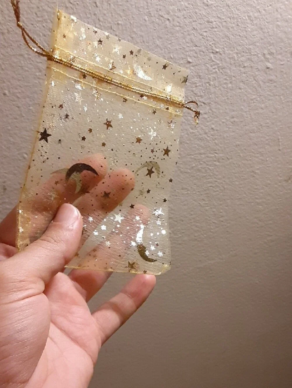 Sheer Organza Gift Bags with Gold Star & Moon Print (4.8x3.5